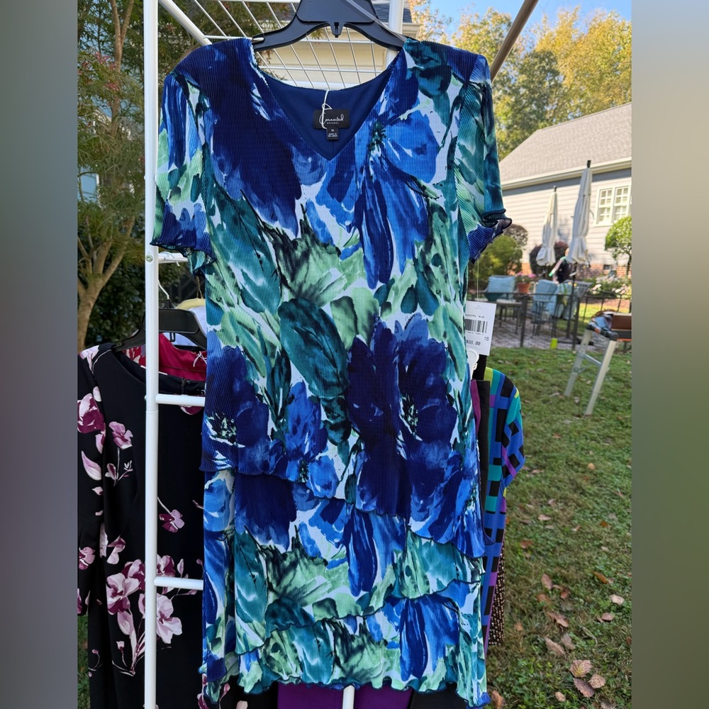 Connected Apparel Blue and Green Floral Dress